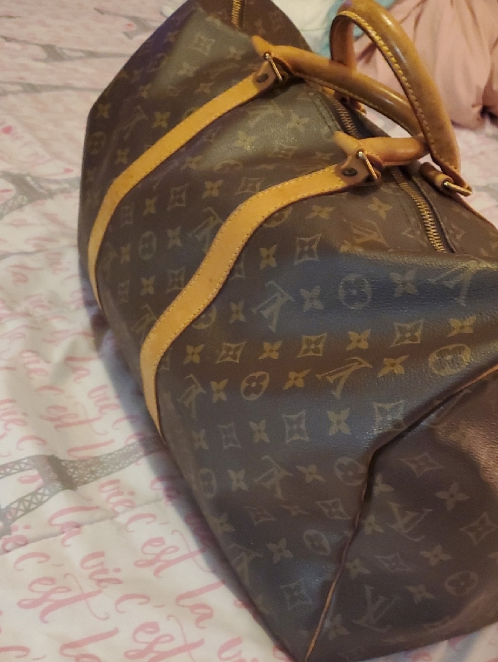 Vintage Louis Vuitton Brown Monogram Holdall with Tan Leather Trim - Picture 8 of 12